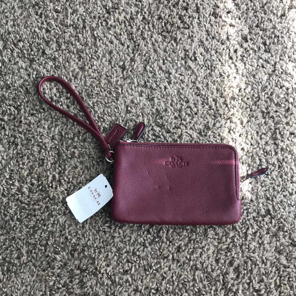 Coach double zipper leather wristlet